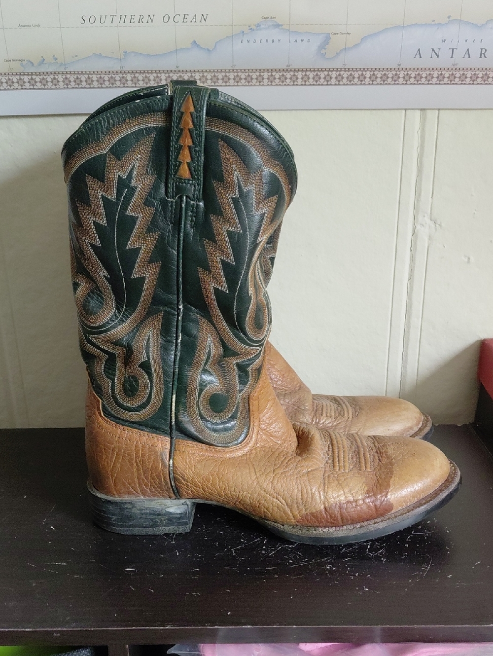 Ariat Brown Leather Boot Heel with Blue & Gold Logo Inset